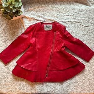 Girls Red Leather Jacket vegan leather size 4/5